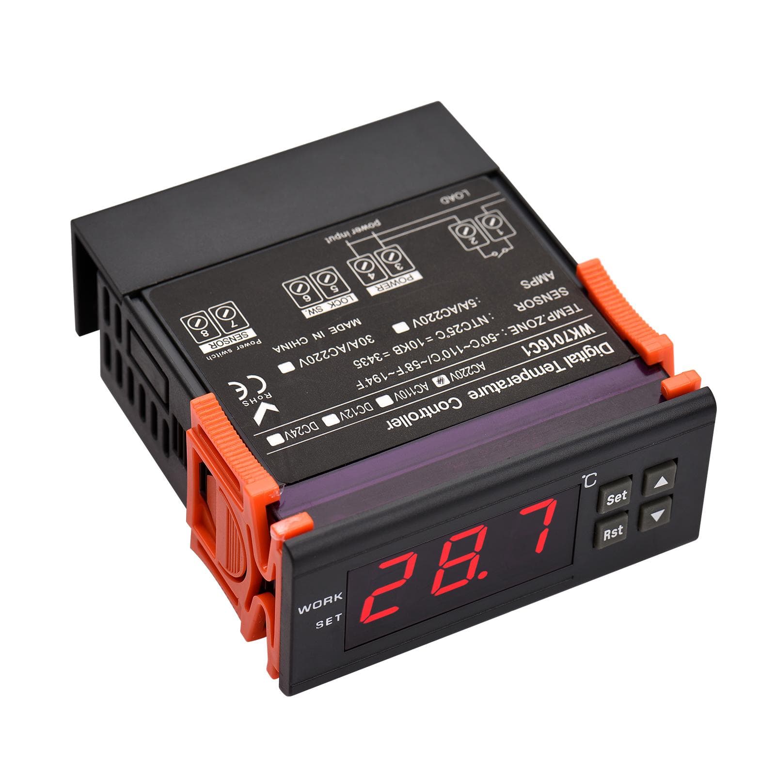 5A Digital Temperature Controller WK7016C1 Intelligent Temperature Regulator AC 220V Refrigerator black