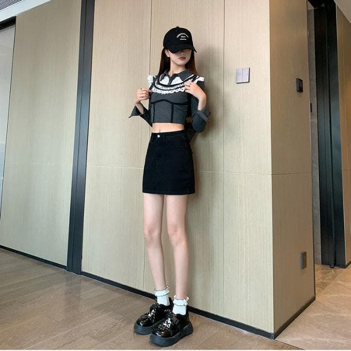 Hip Skirt Miniskirt Summer Retro A-line Skirt Summer Denim Skirt Summer High Waist Anti-exposure Inner XL