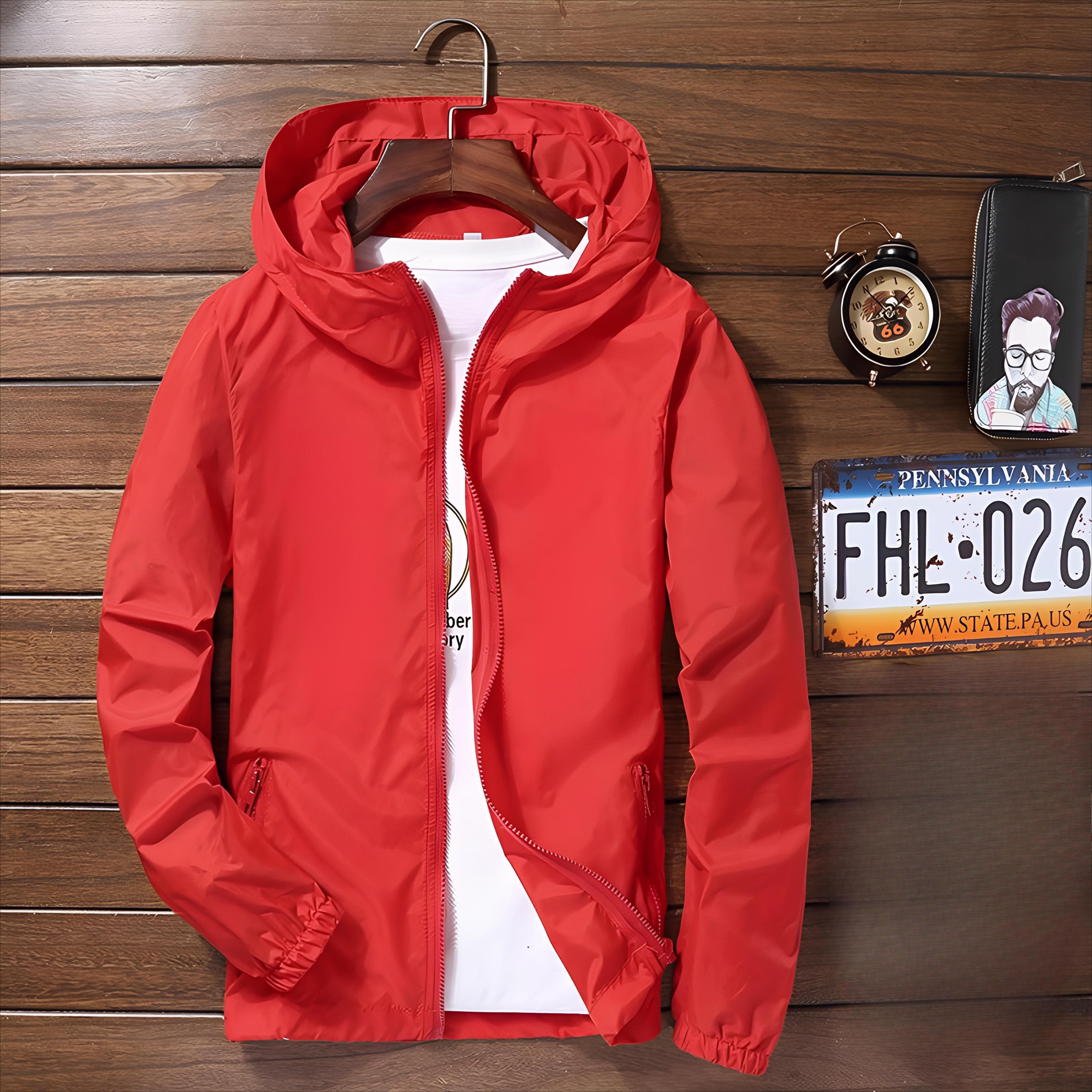 Unisex Thin Quick-Dry Windbreaker: Breathable, Sun Protection, Large Sizes for Outdoor Sports M red
