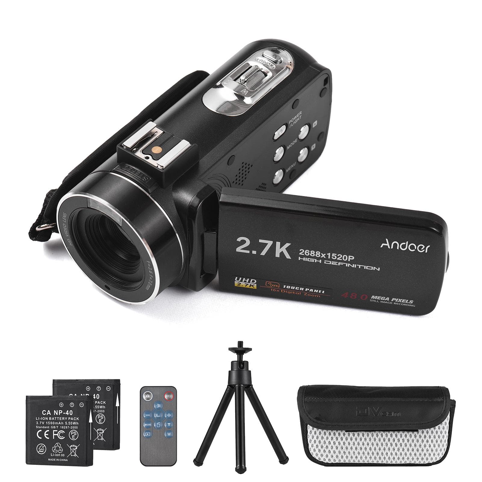 Andoer 2.7K Digital Video Camera Camcorder DV Recorder 48MP 16X Digital Zoom 3.0 Inch IPS Touch black
