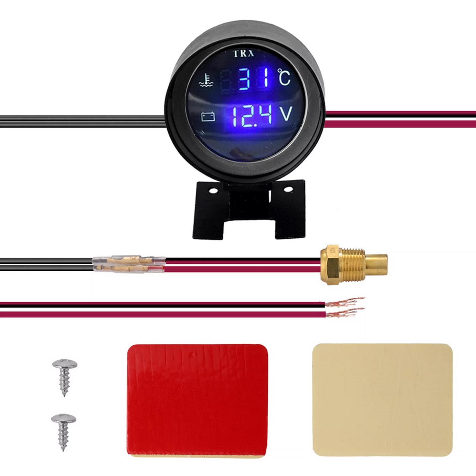 2 in 1 LEDs Digital Car Truck Water Temp Gauge Temperature Sensor Temperatura Moto + Voltmeter Volt black