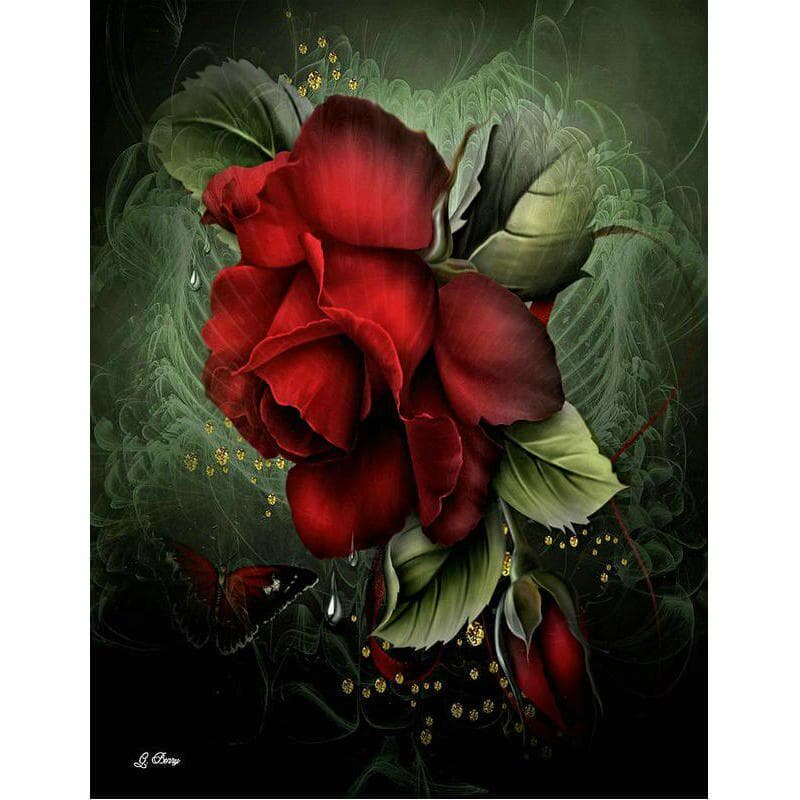 5D Diamond Painting Red Rose and Butterfly Home Decoration Full Round Drill Embroidery 20X30CM