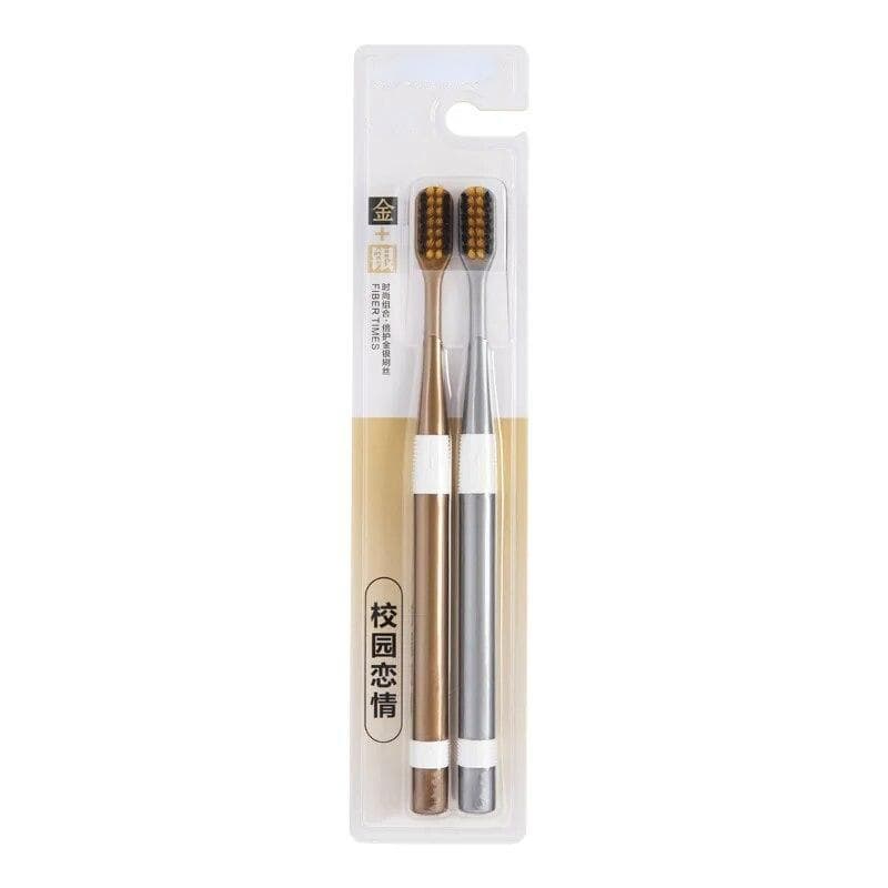 2Pcs/set Soft Toothbrush Small Head Toothbrushes Ultra Fine Bristles Dental Teeth Brushes Oral Cleaning Tool gold/silver