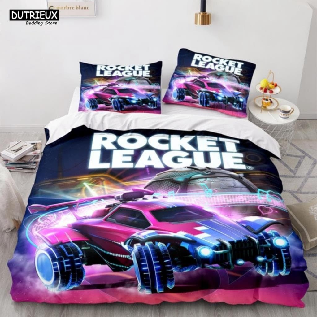 Rocket League Single Bedding Set America Car Gaming Bed Linen Boys Teens Double Twin Queen King Size Duvet Cover With Pillowcase US Queen(228x228cm)