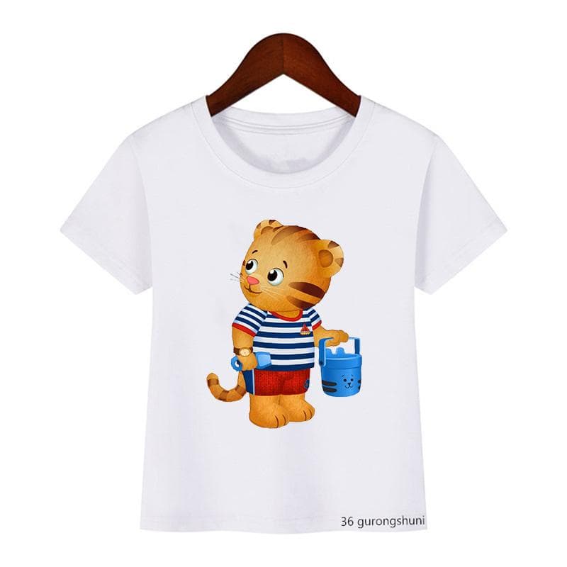 Fashion Children’S Tshirt Cute Daniel Tiger’S Neighborhood Cartoon Print Boy’S T-Shirt Summer Harajuku Girls T Shirts White Tops 150