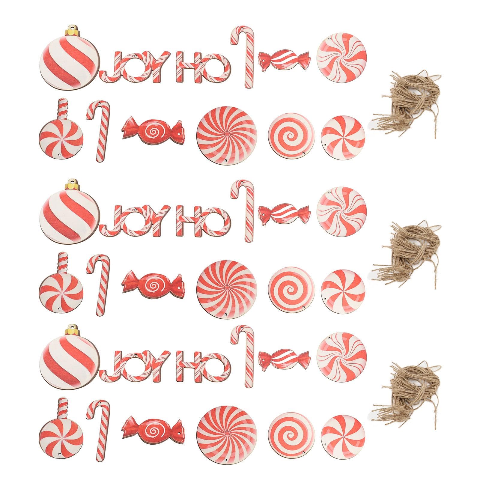 36pcs Xmas Hanging Decorations Lovely Red White Wooden Candy Hanging Ornaments for Xmas Tree Home