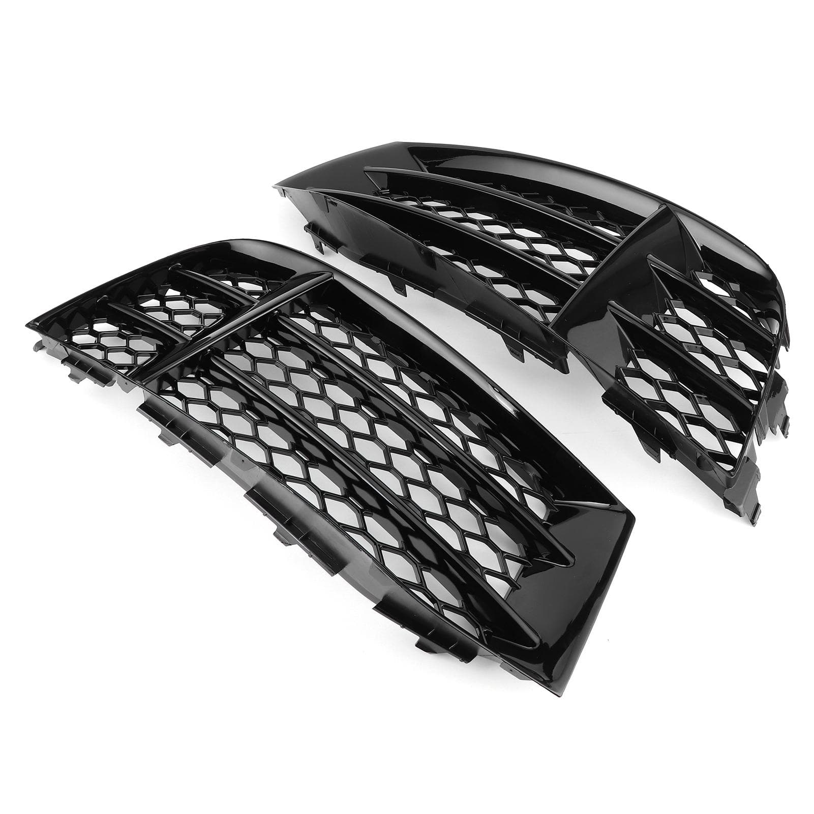Pair Glossy Black Honeycombs Mesh Fog Light Grilles Grills Cover Fit for RS5 B8.5 2013?2016