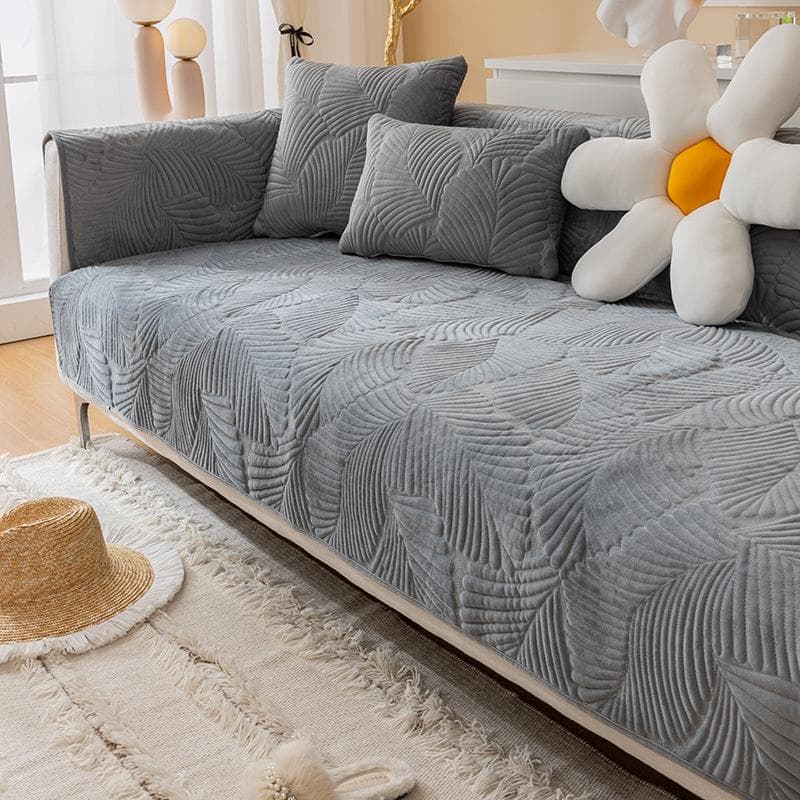 Leaves Jacquard Sofa Cover Nordic Thicken Plush Lounge Corner L Shape Sofa Towel Cover Non-Slip Couch Protector for Living Room 70x70cm 1pc