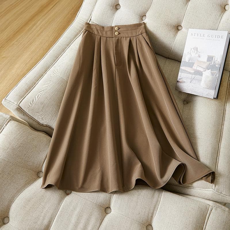 High Waist and Thin Skirt, New Temperament Medium and Long Skirt, Commuting Versatile A-shaped Skirt, Umbrella Skirt XXL khaki