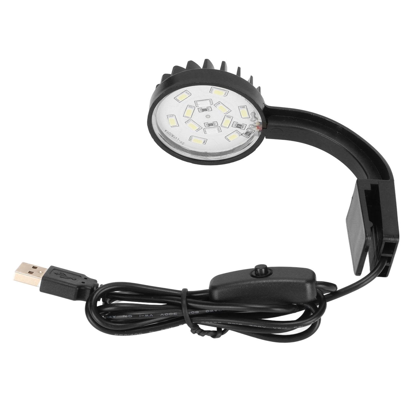 Fish Tank Clip Light 5W 5V 12 LEDs Blue White Light High Brightness Adjustable Angle USB Clamp black