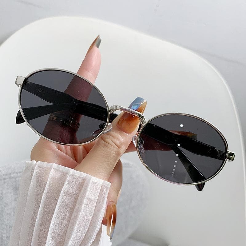 Elliptical Metal Personalized Sunglasses Women Fashion Retro Street Photography European American Style
