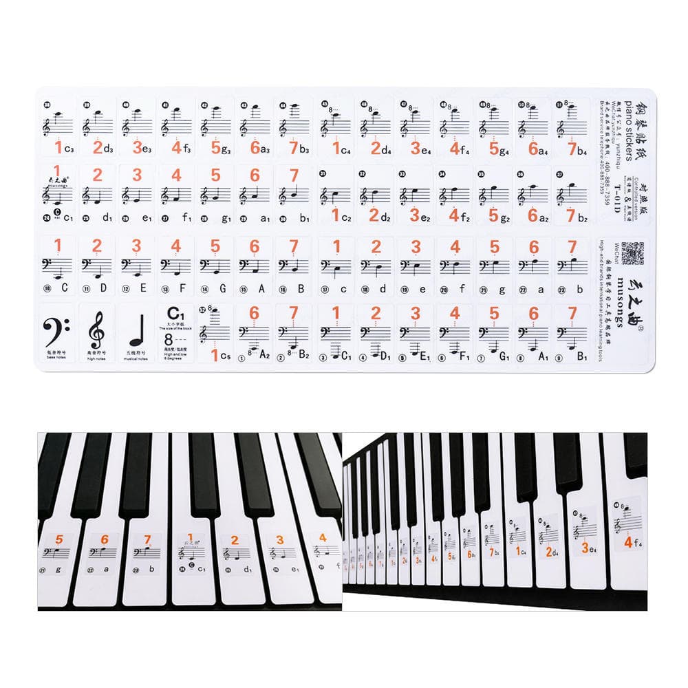 Transparent Piano Stave Note Sticker for 37 49 61 88 Keys Keyboard