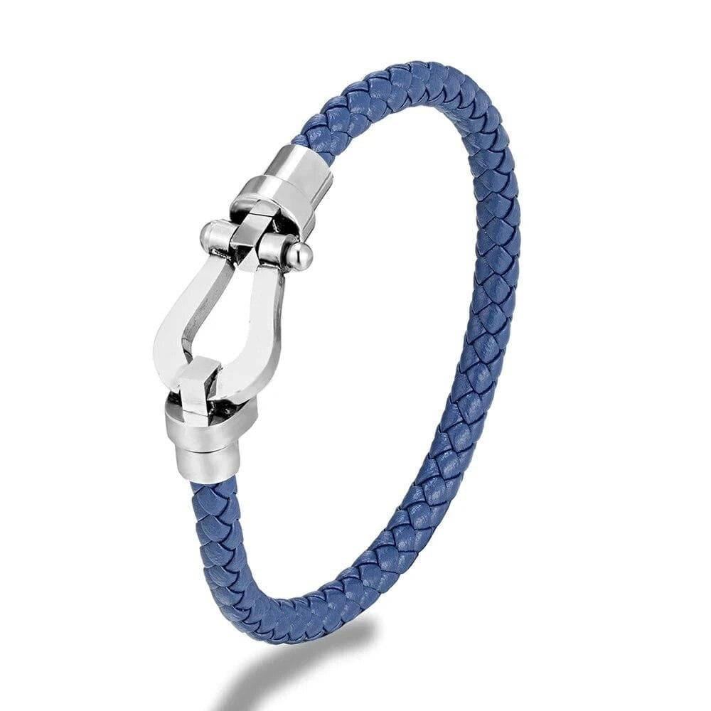 Classic Brand Horseshoe Clasp Genuine Leather Cord Bracelet Men Women Stainless Steel Wristband Handmade Creative Lover Jewelry 23CM