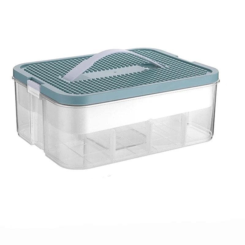 Kids Building Blocks Storage Box Stackable Storage Case Adjustable Sundries Container Cosmetic Box with Handle Toys Organizer green