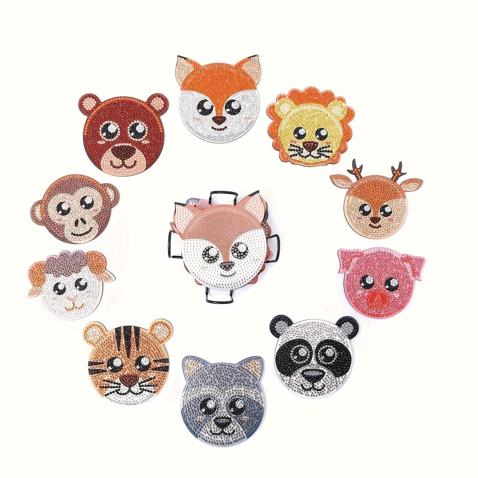 10 Cute Wildlife Diamond Painting Coasters Set, DIY Animal Diamond Painting Coasters, with Stand, Diamond Art Coasters for Beginners 10pcs