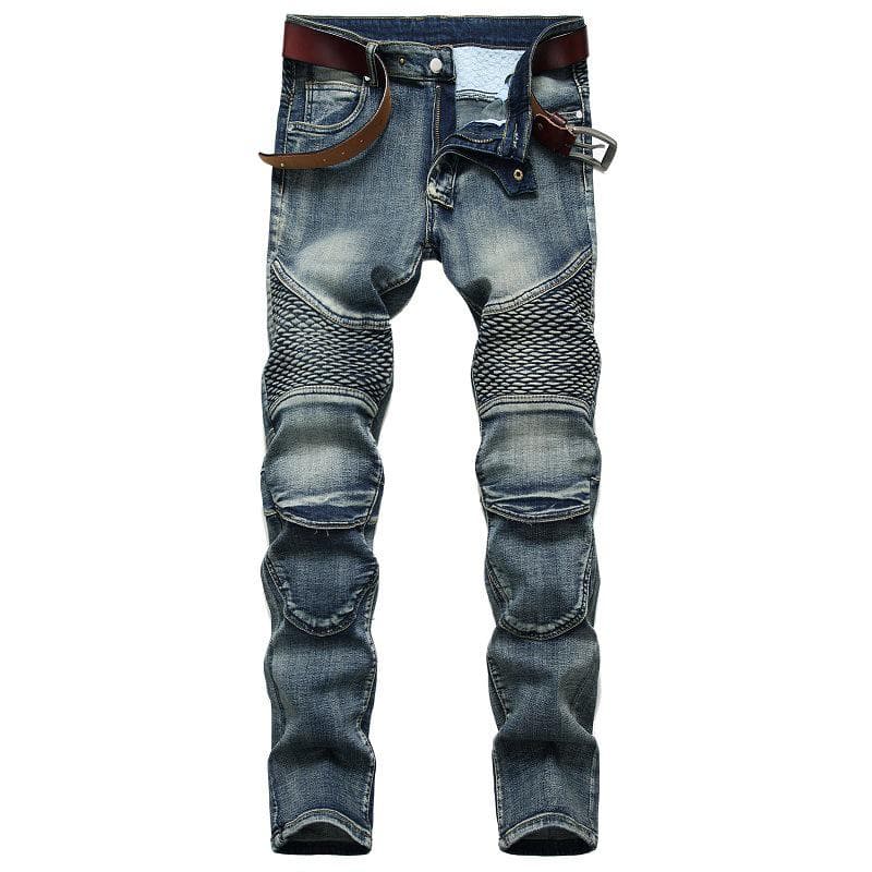 Spring And Autumn Jeans Men's Nostalgic Motorcycle Slim Fit Pants 29 light blue