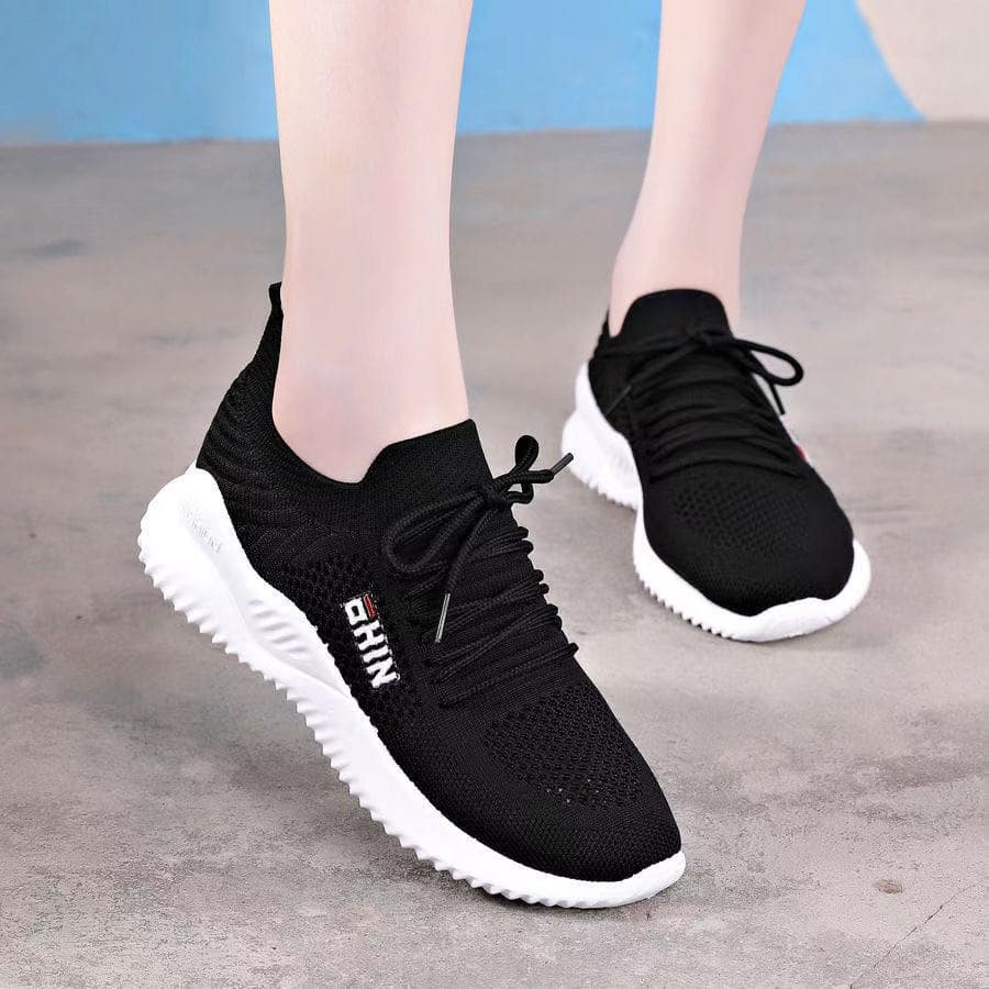 Sports Shoes Women's New Autumn Women's Shoes Students Breathable Mesh Shoes Thin Section Small White Shoes Soft Bottom Running Shoes Women 40 black
