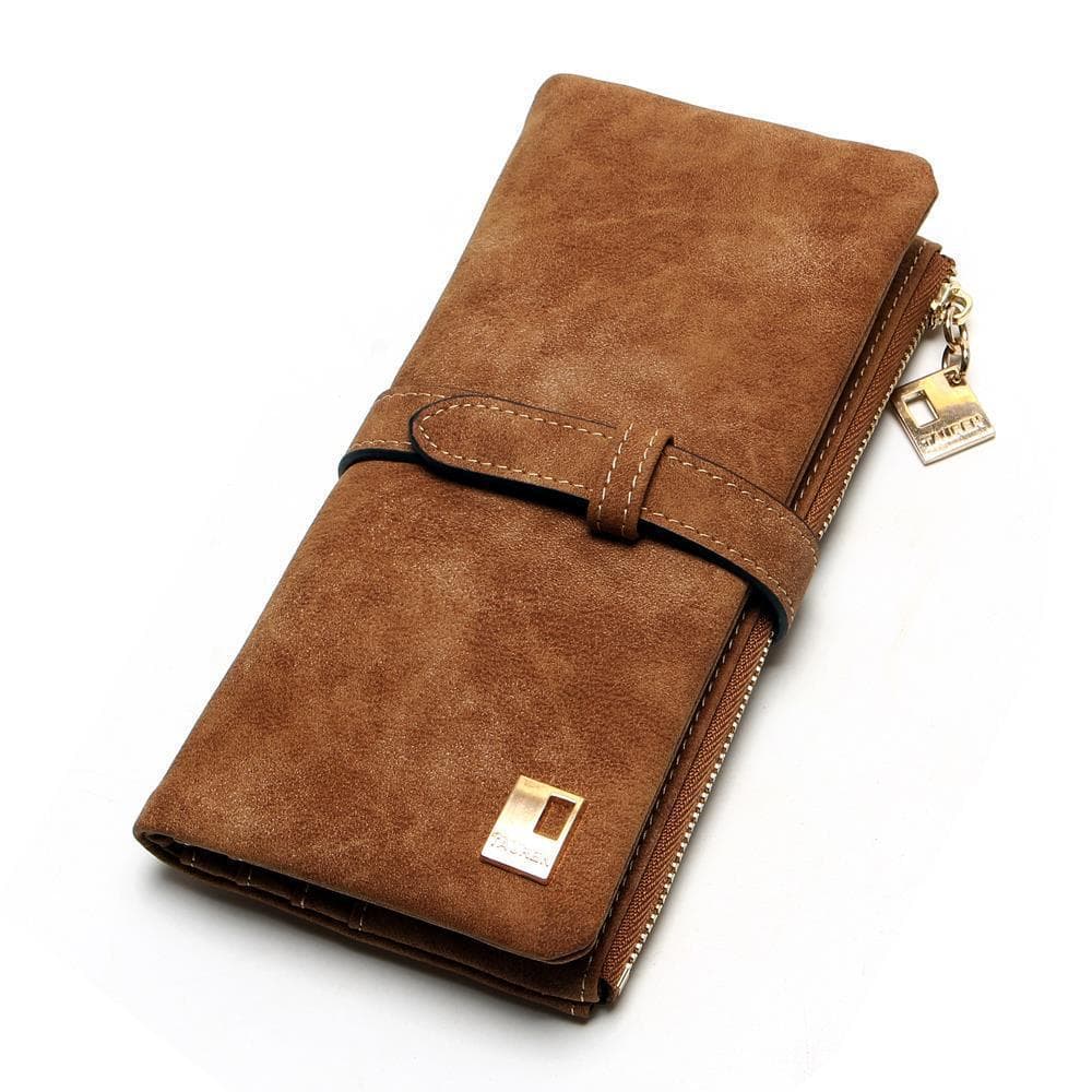 Women Wallet Vintage Solid Long Nubuck Matte Leather Money Clip Clutch Brands Designer Wallets Purse brown