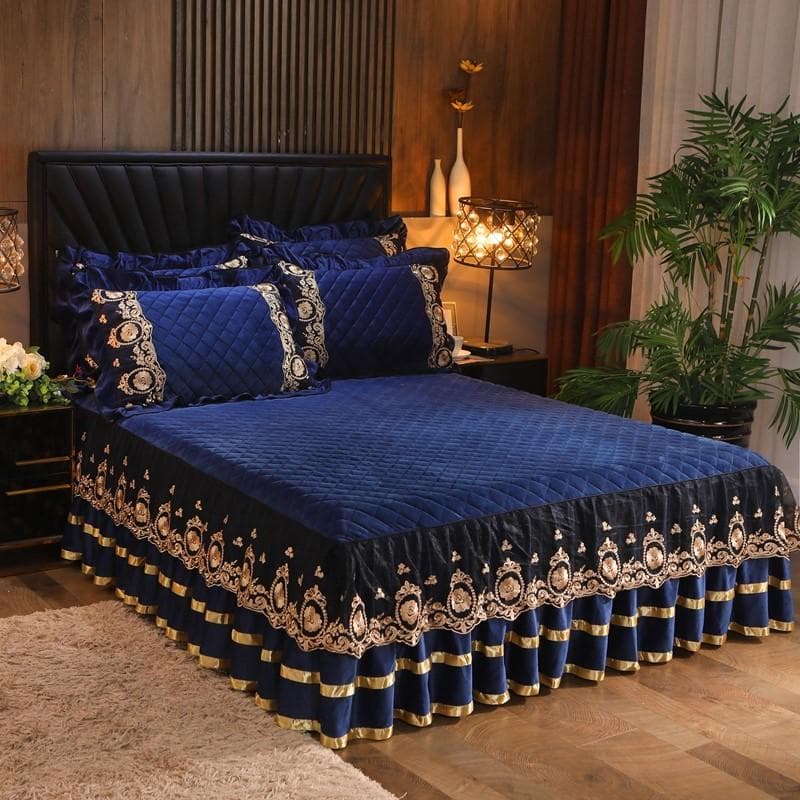 Luxury Lace Bed Skirt Bedspreads Bedding Thicken Velvet Plush Quilted Embossing Bed Spread for Home Not Including Pillowcase 1pc Skirt 150x200cm