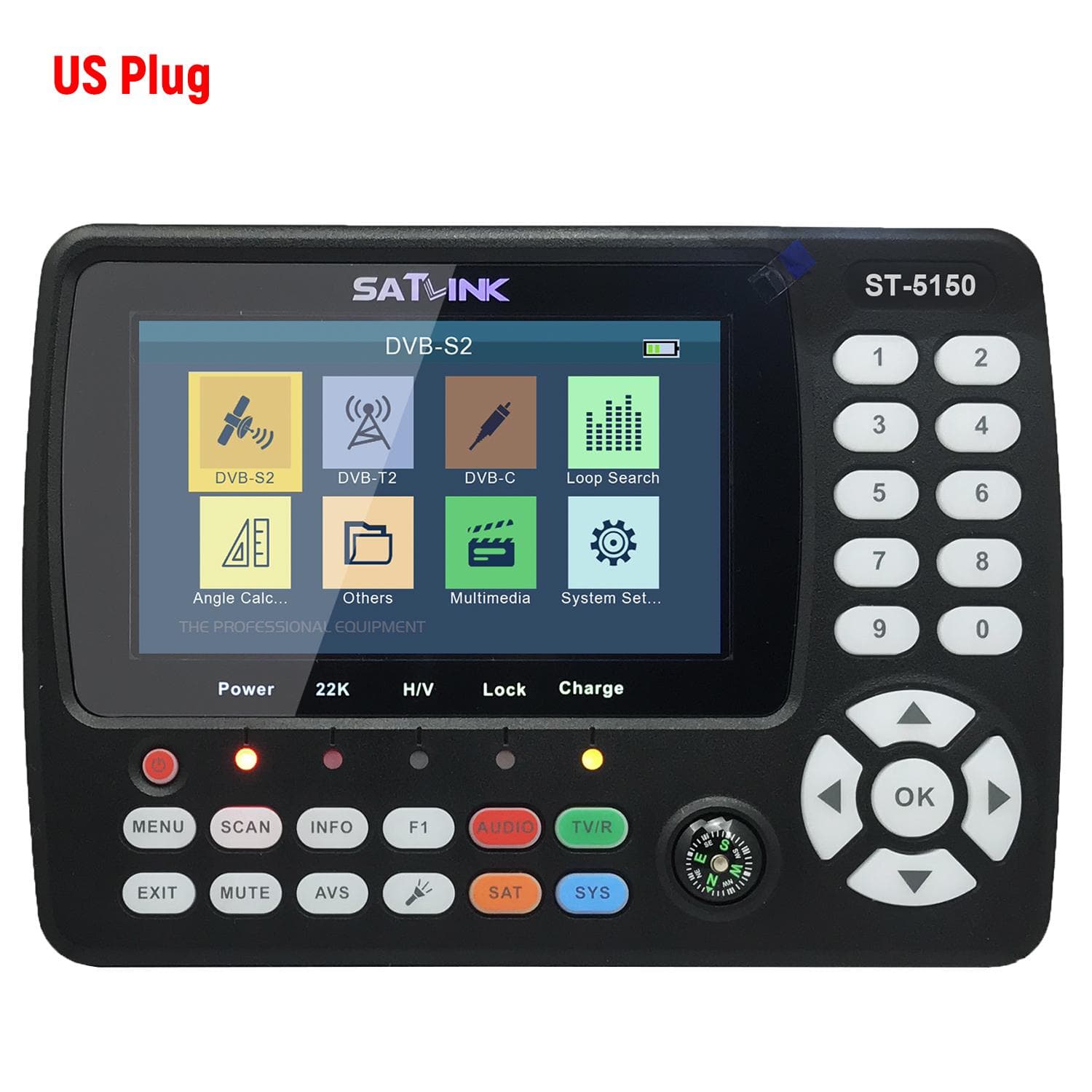 ST-5150 DVB-S2/T2/C COMBO HD Satellite TV Signal Finder Digital Handheld Signal Meter Satellite US Plug black