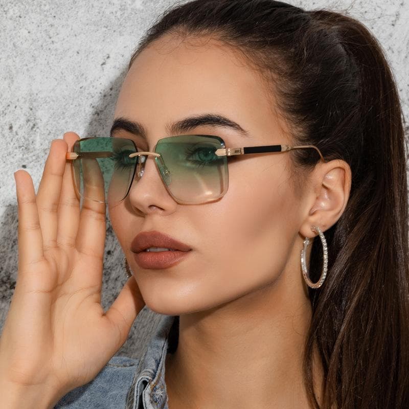 Rimless Square Sunglasses Women Men Luxury Retro Fashion Metal Sun Glasses Frameless Vintage Summer Street Shades As Picture