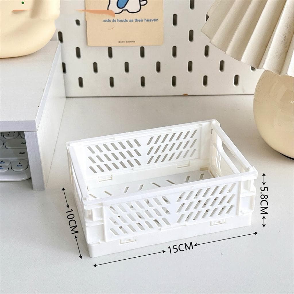 Mini Folding Plastic Storage Box Collapsible Storage Container Desktop Cosmetic Storage Basket Home Office Organizer Box 1 PC white