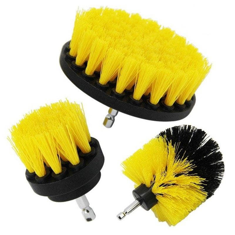 3Pcs Of Set Drill Brush Cleaner Scrubbing Brushes For Surface Grout Tile Tub Auto Care Cleaning Tool yellow