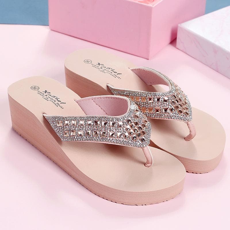 Women Slippers Thick Bottom Sponge Cake Flip Flops Seaside Vacation Outerwear Eva Beach Clip Women's Summer Platform Slippers 38 pink