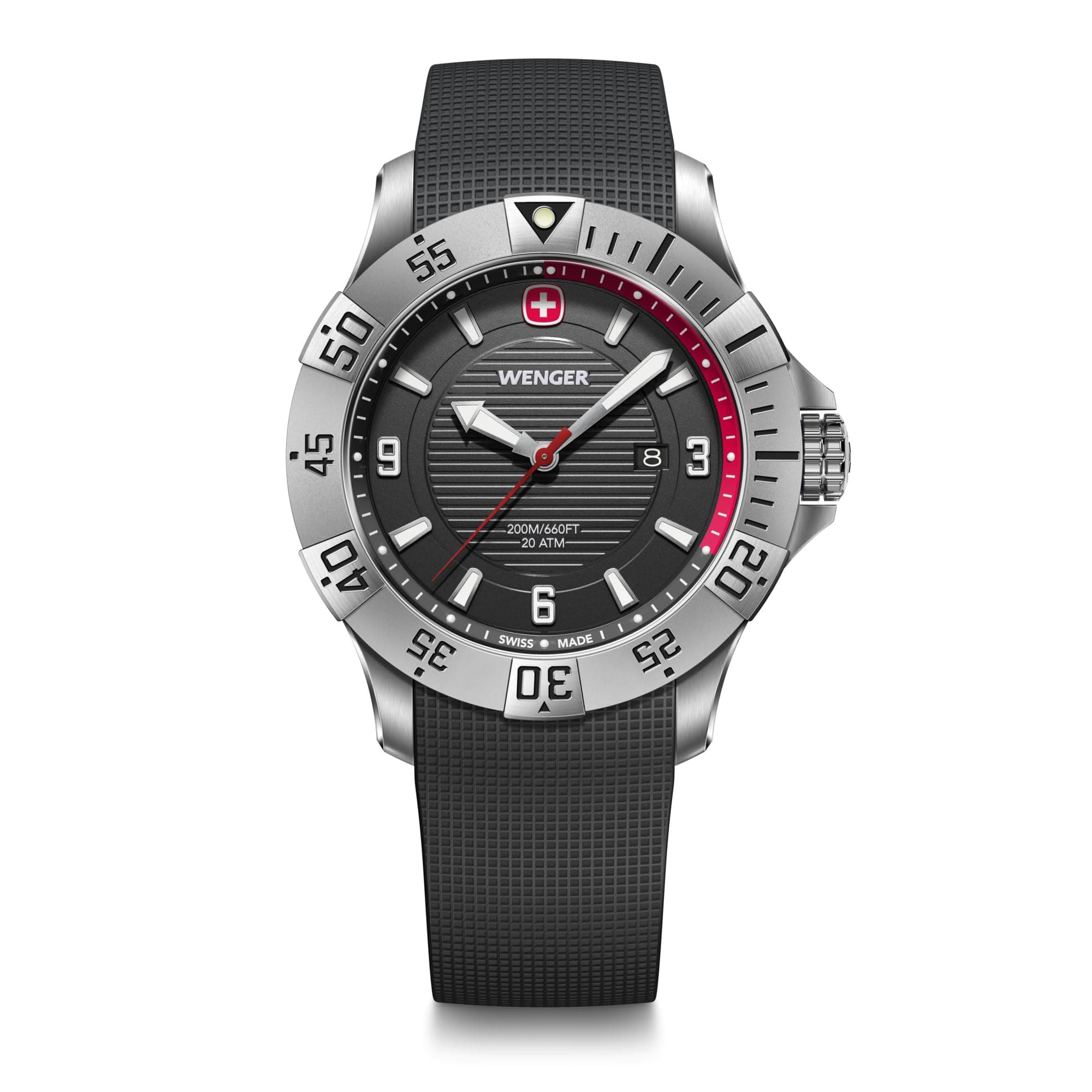 WENGER SEAFORCE Quartz Analog Watch with Stainless Steel Case Black Black Silicone 200m Water Gift Black Men's (316L), Dial, Strap, Resistance, 3-Year