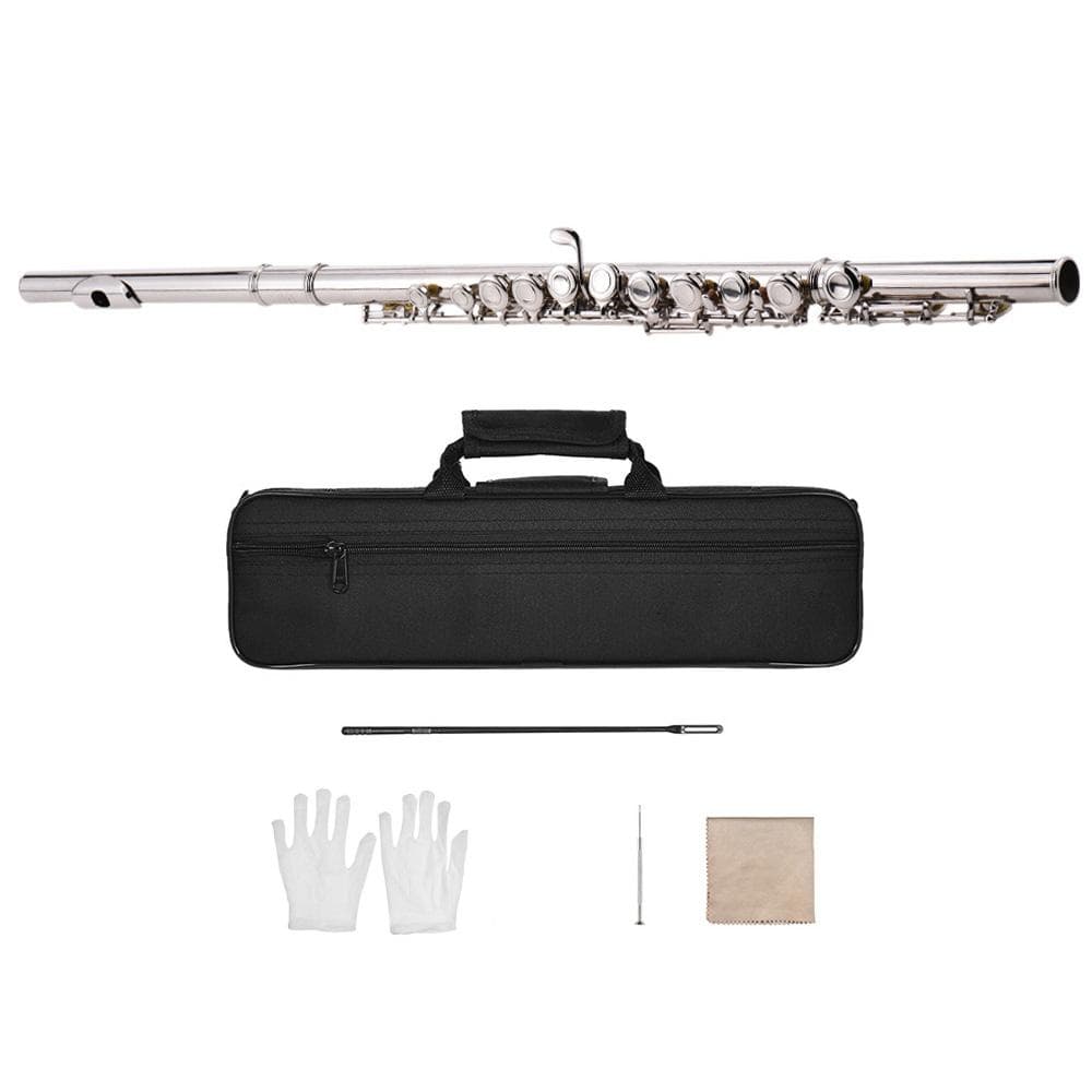 Western Concert Flute Nickel Plated 16 Holes C Key Cupronickel Woodwind Instrument