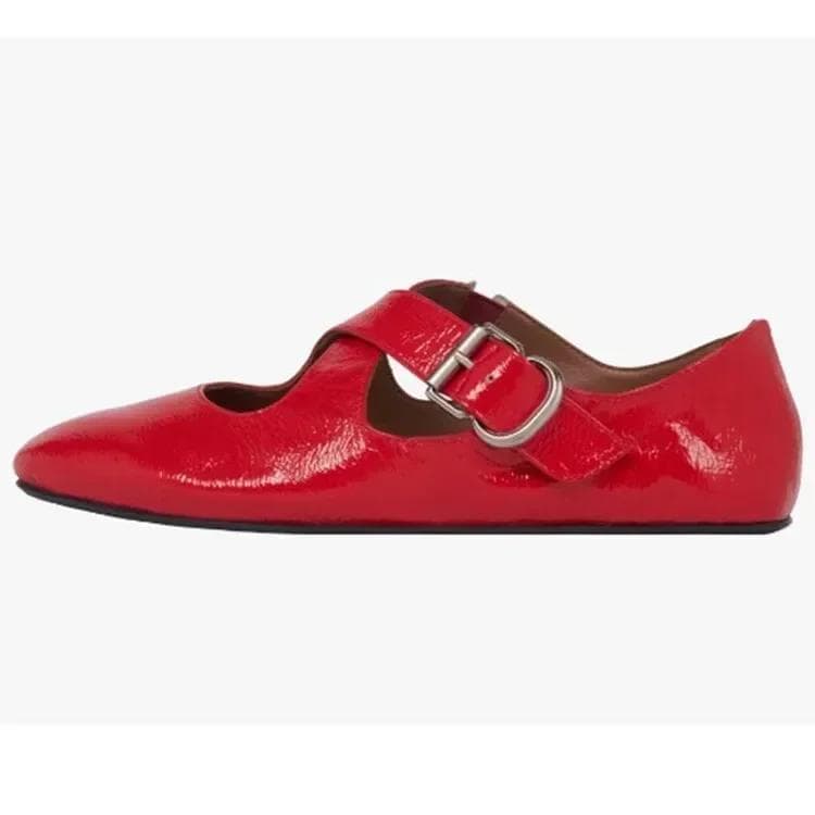 Spring/Summer New Round Head Cross Buckle Mary Jane Flat Shoes Casual Versatile Comfortable Ballet Large Women's Shoes 40