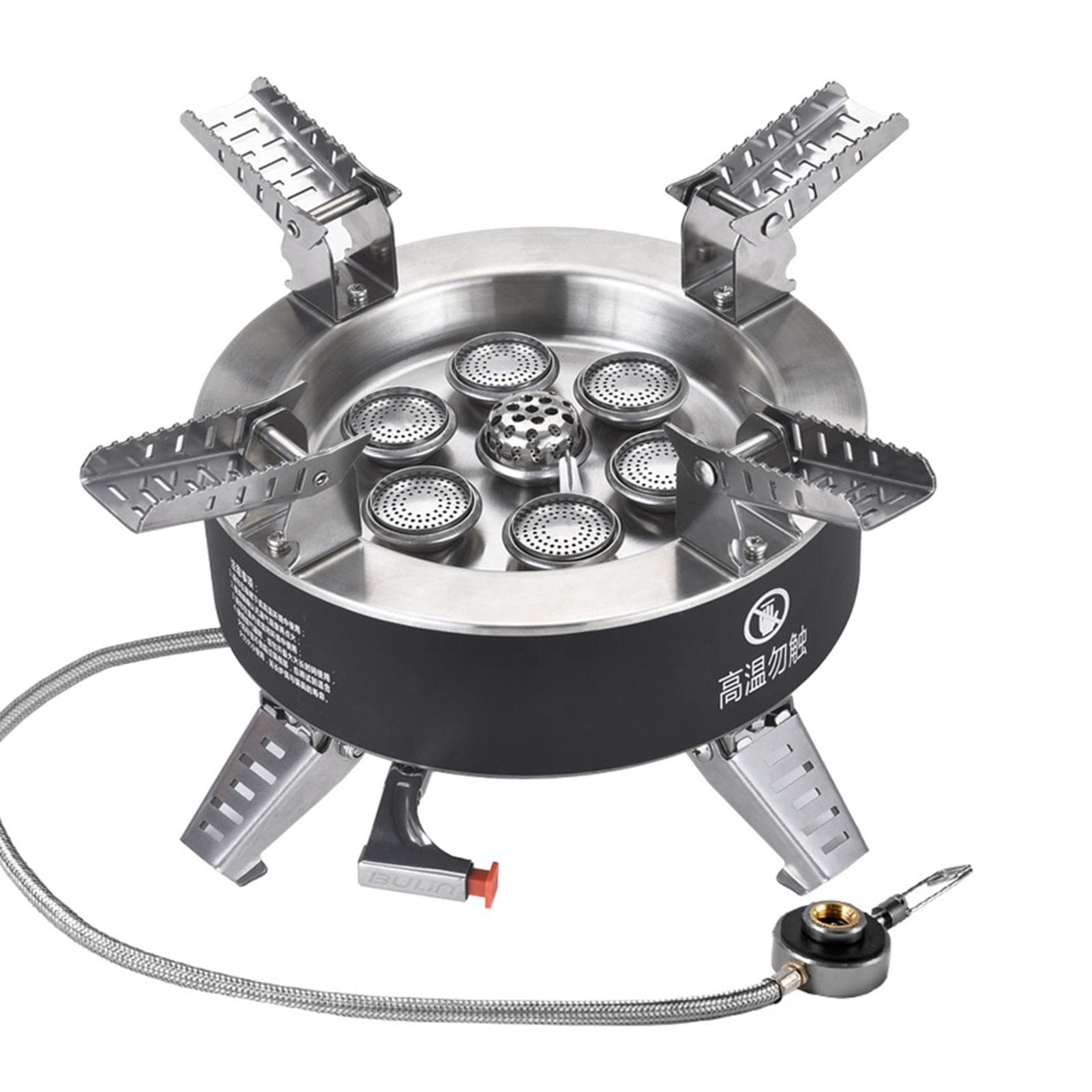 18000W High-power Camping Stove with Piezo Ignition Windproof Seven-core Gas Stove Foldable silver