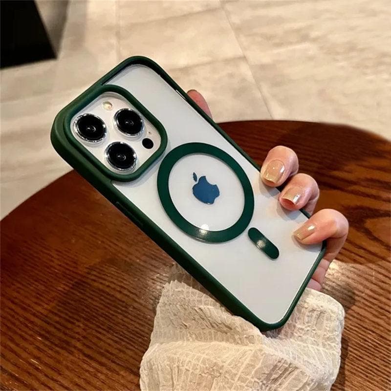 Luxury Magsafe Transparent Case For iPhone 16 15 14 13 12 11 Pro X XS XR Max Mini 7 8 Plus SE 2022 Magnetic Wireless Charge Cover iPhone 7 green