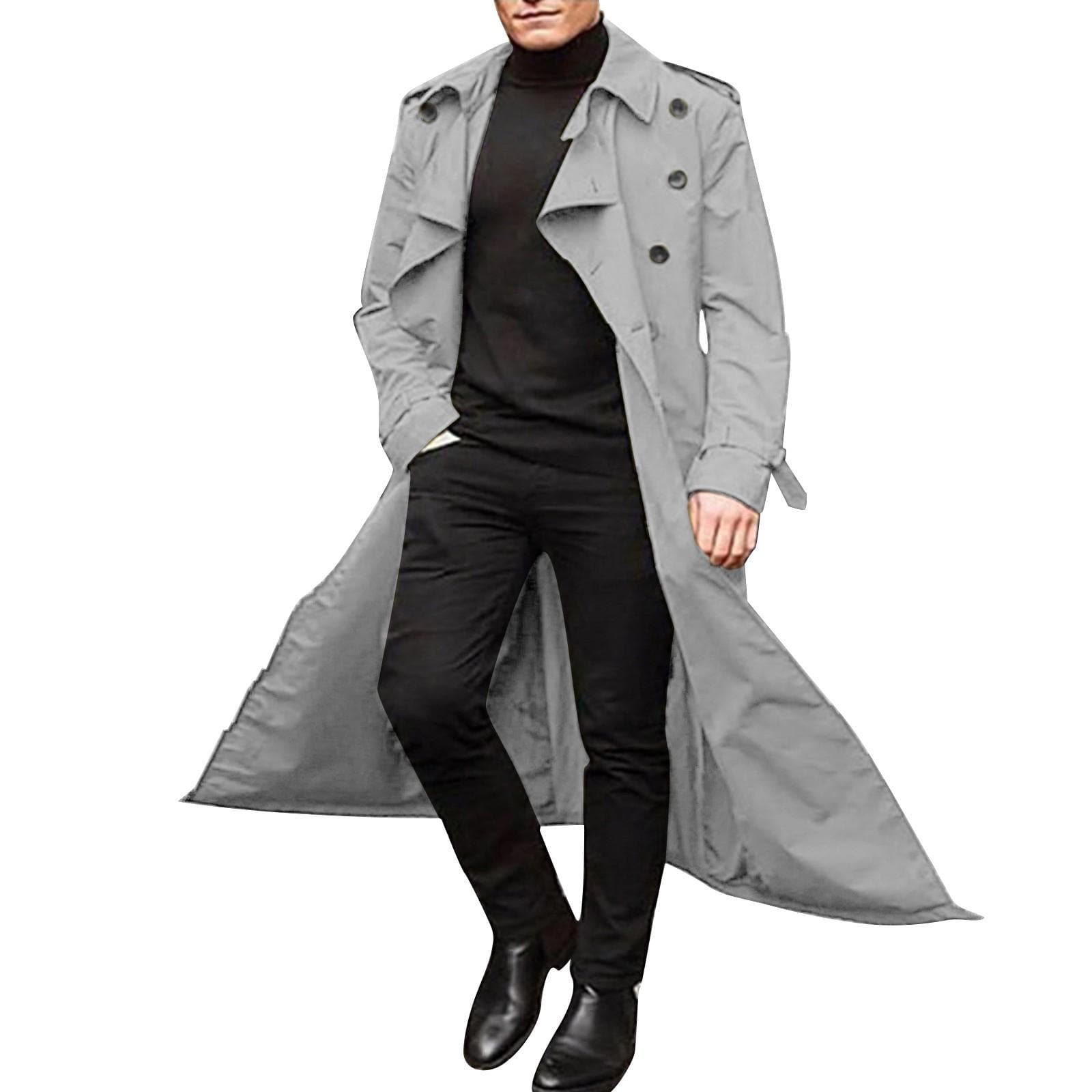 Men's Mid-length Windbreaker Men's Long Windbreaker Windbreaker Casual Outer Men's Belt XL