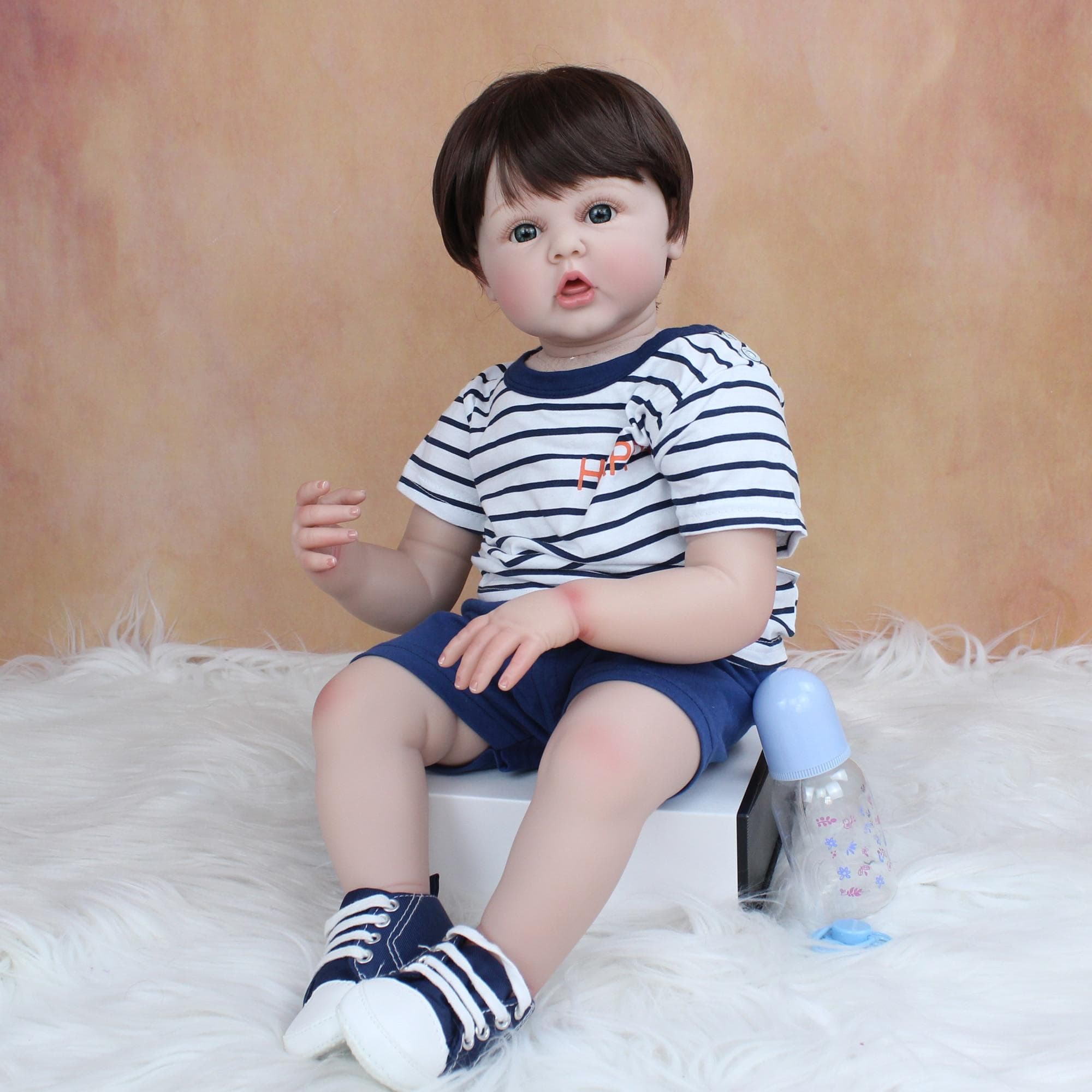 BZDOLL 60cm Soft Silicone Reborn Toddler Boy Doll For Girl 24 Inch Cloth Body Baby Lovely Birthday Gift Play House Toy Blue eyes, 60cm doll