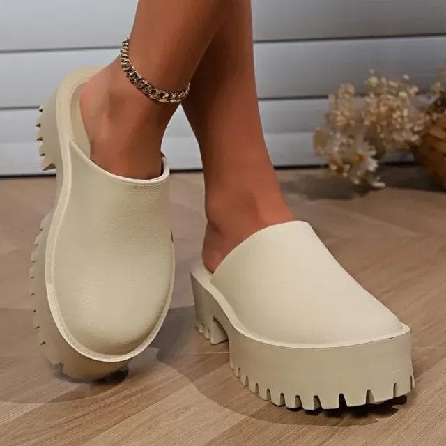 Summer Fashion Casual Solid Color Baotou Women's Sandals Sexy Heightening Flat Bottom Heightening Slippers 37 beige