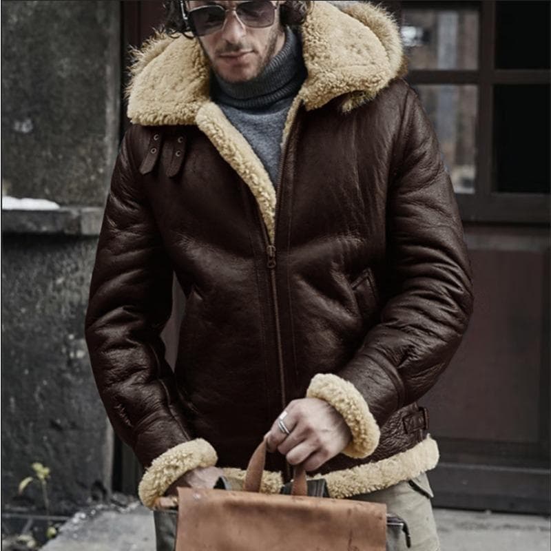 Men's Fur All-in-one Warm Jacket Lambswool Imitation Fur Coat 5XL