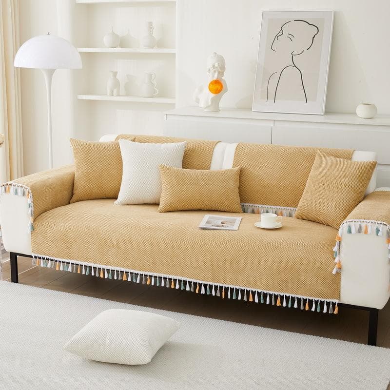 Corduroy Tassels Sofa Cushion Modern Simple High-end Non-slip Sofa Cushion Solid Color Soft Four Seasons Universal Couch Cover 70x70cm 1pcs