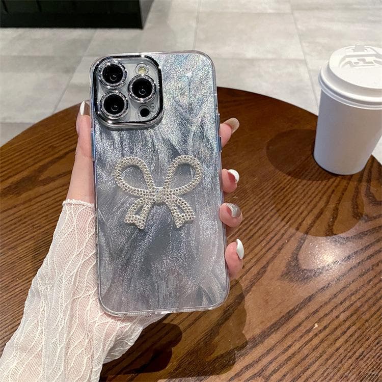 Feather Silver Suitable for Apple 16PRO Bow with Lens Film Mobile Phone Case IPhone13/11 Hard Protective Cover Apple 16PROMAX