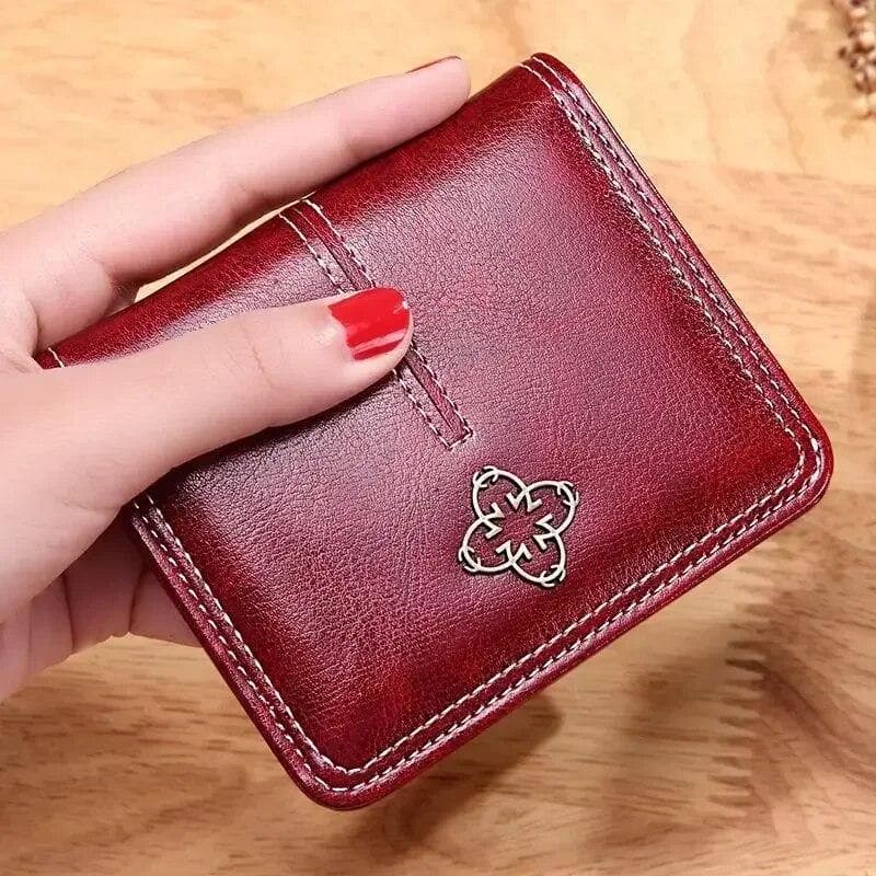 Women's Leather Mini Purse Coin Bag Short Coin Purse Solid Color Small Women's Clutch Bag Wallet red