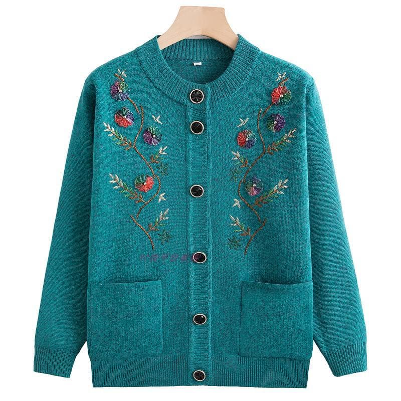 Grandma's Plus Velvet Winter Cardigan for Middle-Aged and Elderly Women - Thick, Cozy Top for Spring and Autumn XL (Approx. 85-100 Jin)