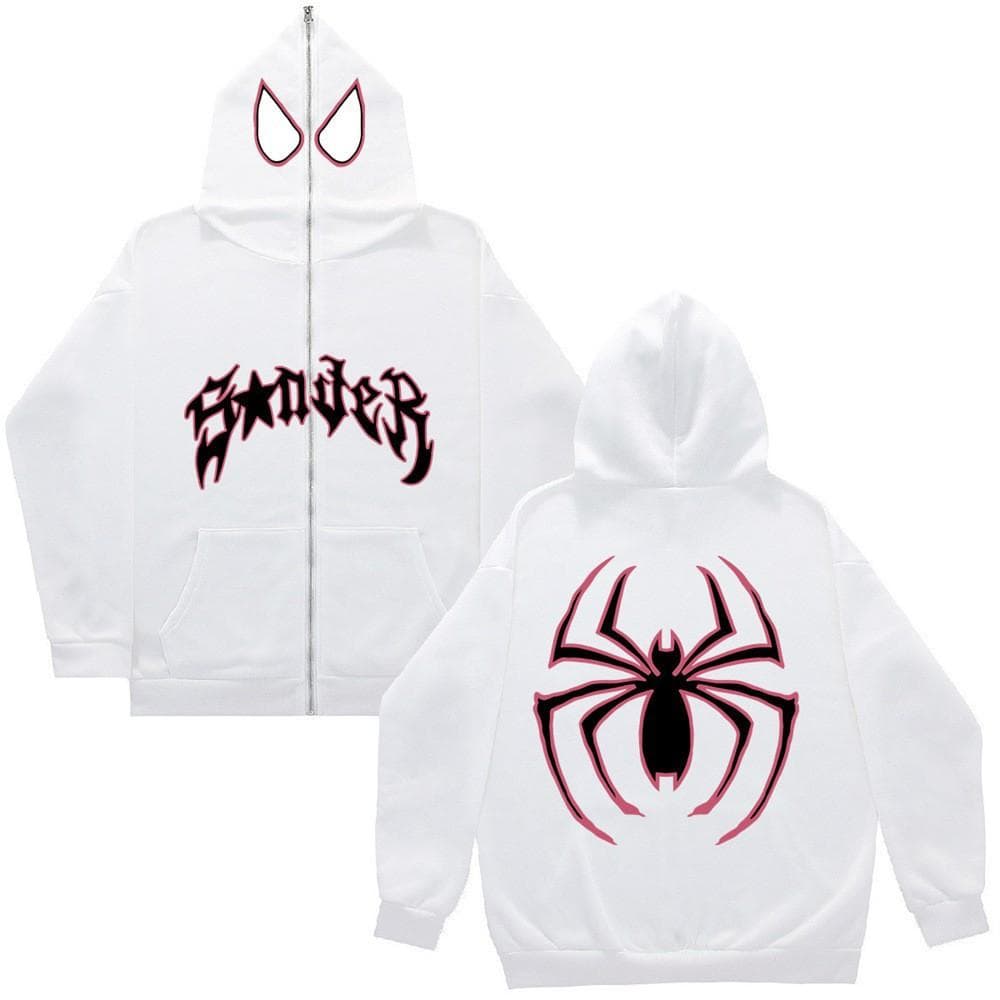 Y2k Women Spider Print Hoodies Women Hip Hop Zipper Long Sleeve Jacket Coats Autumn Winter Harajuku Casual Loose Hooded Sweatshirt M