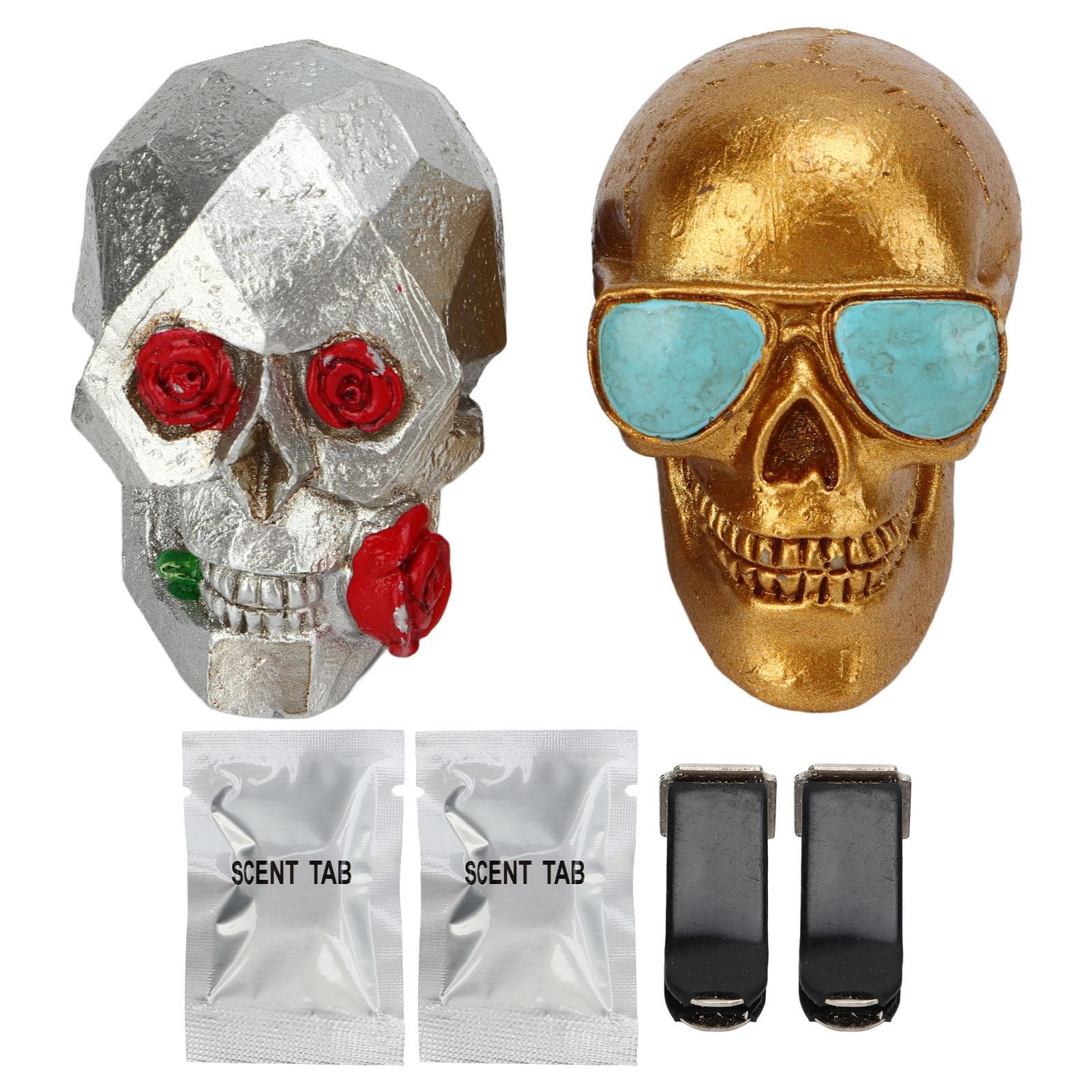 Car Skull Freshener Car Air Outlet Resin Skull Rose Aroma Diffuser Freshener Ornament Halloween Car