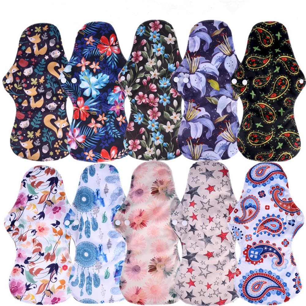 10Pcs Heavy Flow Mama Cloth Menstrual Pads Reusable Sanitary Pads 10Black Random Design