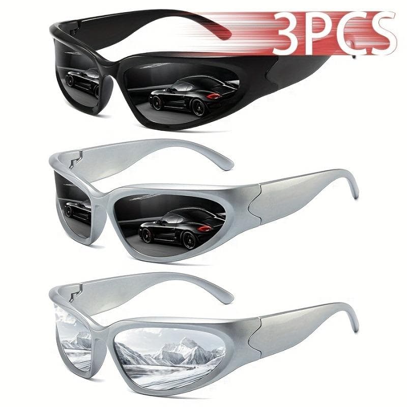 1/3pcs Y2K unisex sports glasses futuristic PC frame UV protection for driving outdoor activities