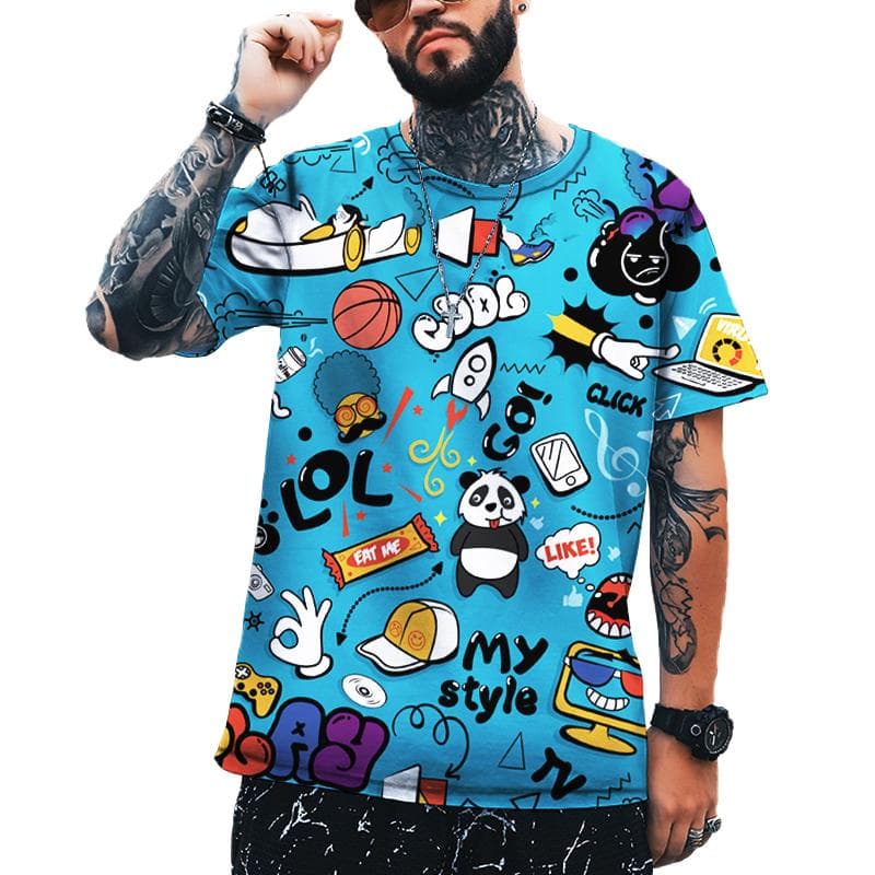 2022 New Men's Fashion Street Hip-hop Graffiti 3d Printing T-shirt 5XL