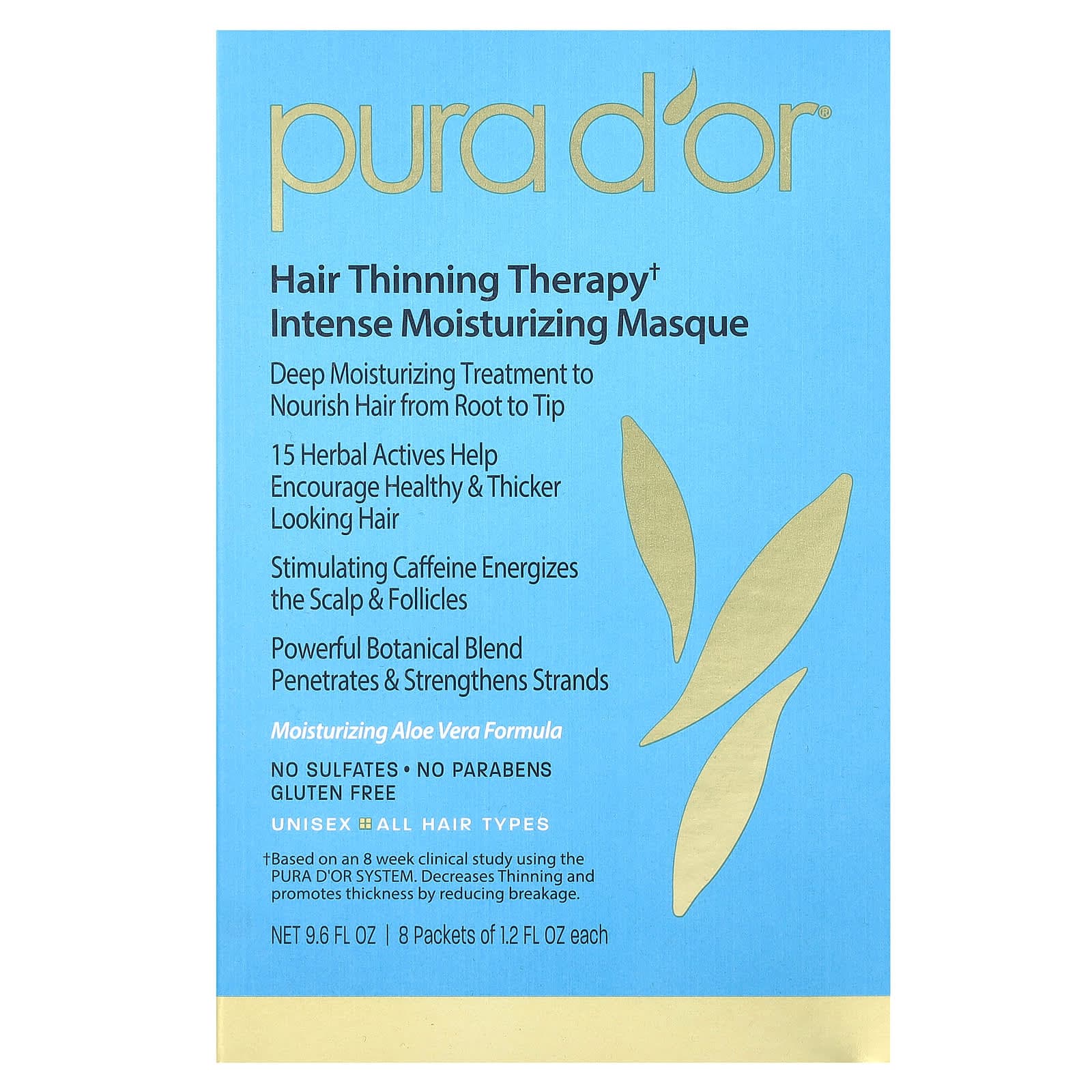 Pura D'or, Anti-Thinning Hair Therapy, Intense Moisturizing Mask, 8 packs, 1.2 fl oz per pack