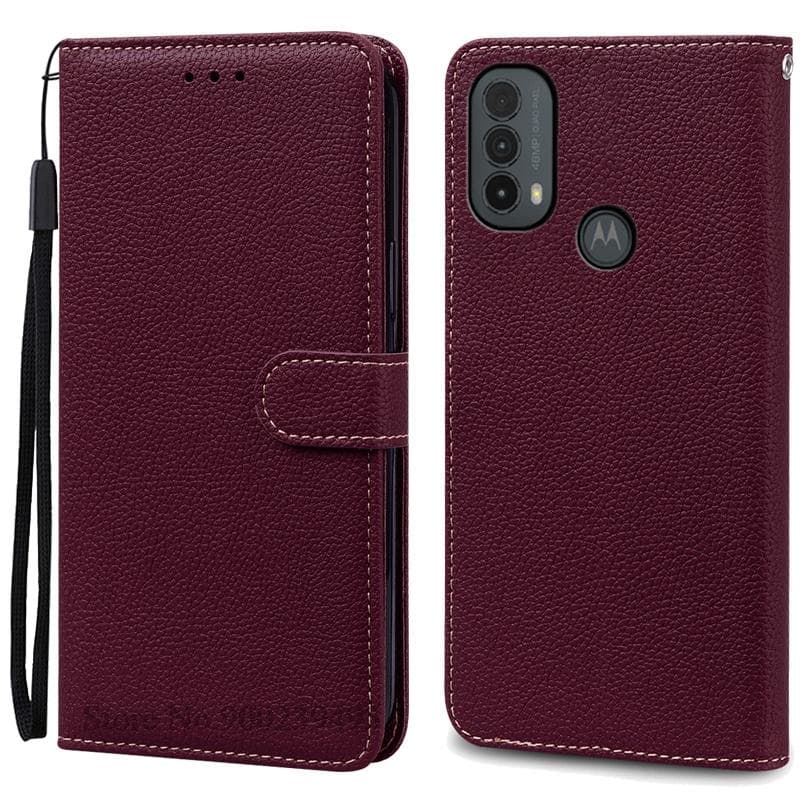 E20 E30 E40 Case For Motorola E20 Case Wallet Leather Flip Cover For Motorola Moto E40 E30 E20 Case Flip Book Cover Fundas Moto E20 (E30) (E40) wine red