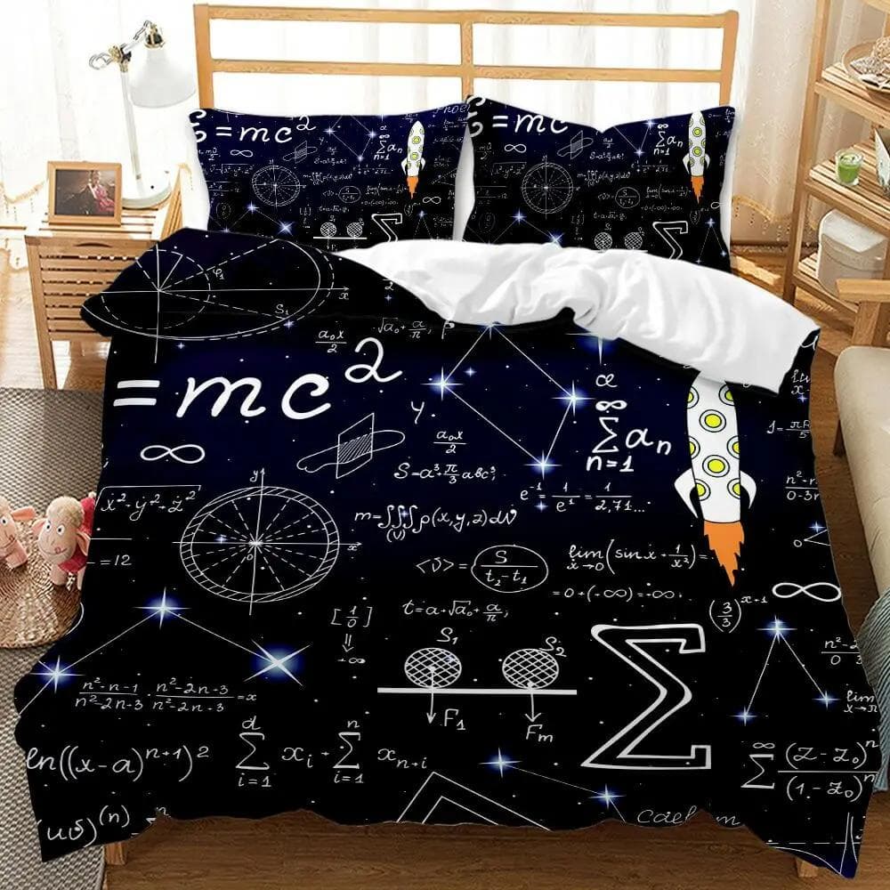 Mathematical Calculation Formula Bedding Set for Adults Bed Set Design Bedclothes Luxury Home Textiles Black White Duvet Cover AU Single(140x210cm)