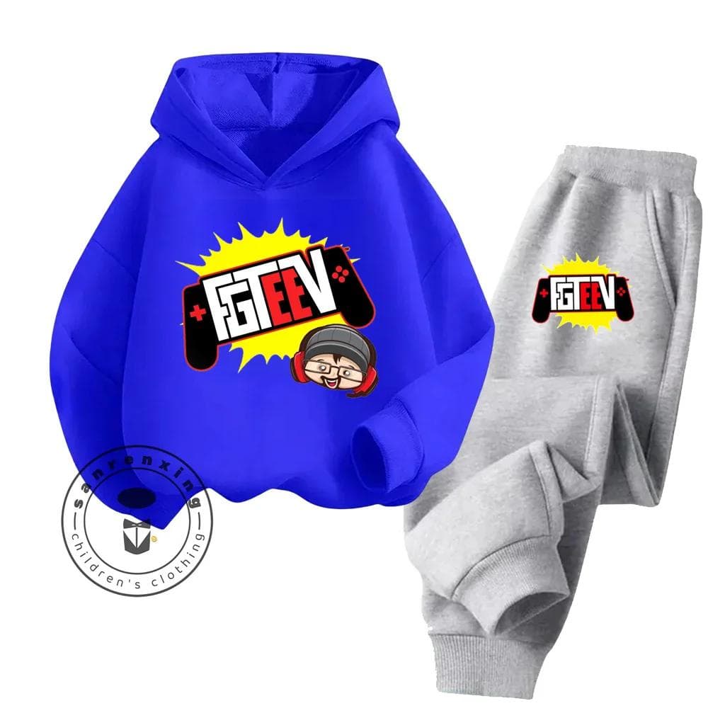 FGTeeV Cartoon Loungewear Ideal for Lazy Weekends Indoors Children's Creative Design Cartoon Printing Pure Cotton Hoodie Set 120